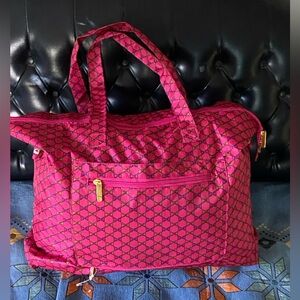 ELLE Girl Hit Pink Geometric BOW Nylon Packable Weekender Travel Bag